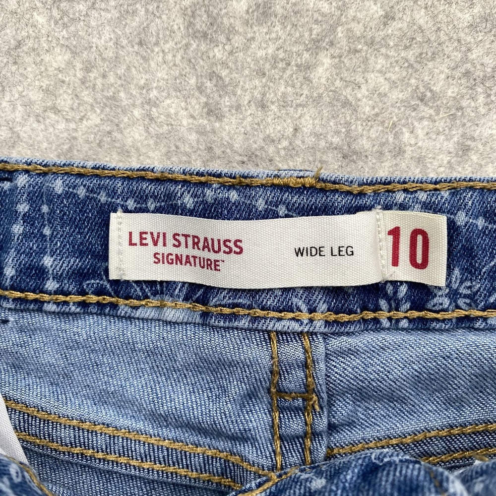Levi Strauss Signature Wide Leg Jeans Girls 10 23x24 Blue Paisley Print Stretch - Picture 7 of 14